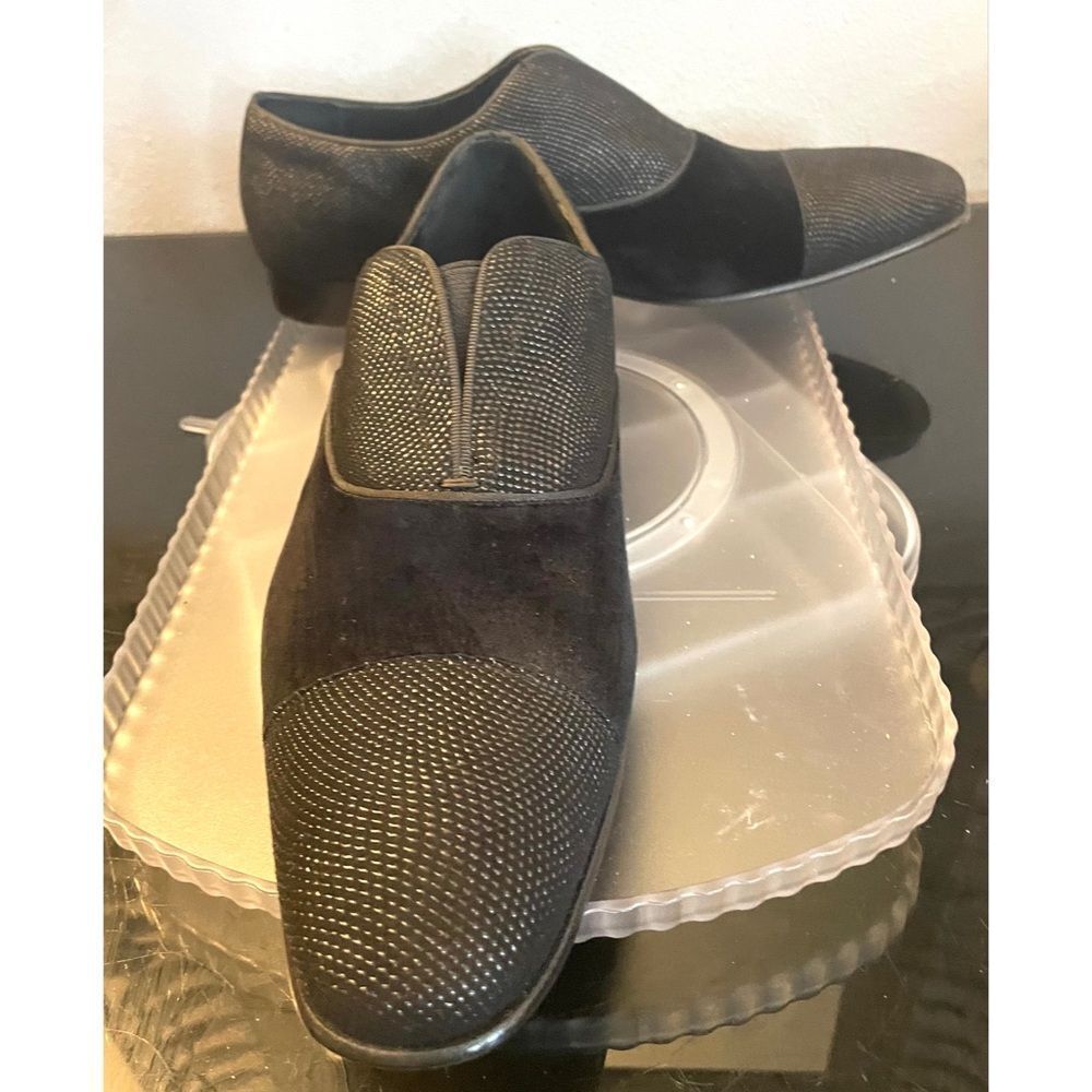 Mezlan Cap Toe Slip On Dress Loafers Men’s Black Velvet Shoes Size 10 M - Picture 2 of 14